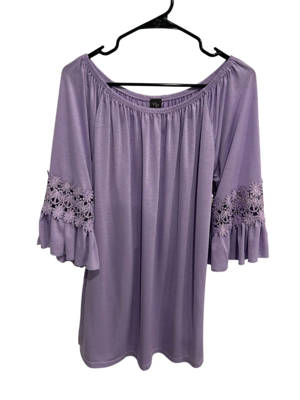 WinWin Large-XLarge Purple Ruffle Sleeve Tunic Crochet Dress Boho Whimsical
